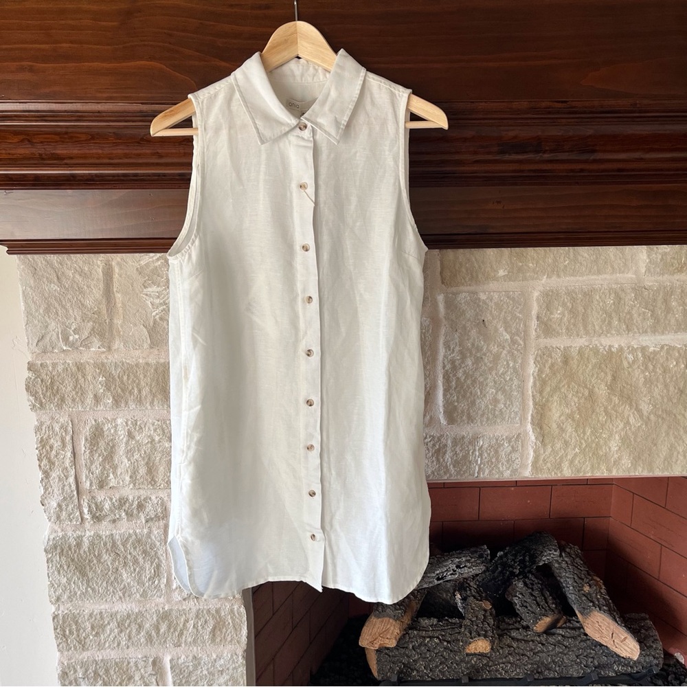 Onia White Sleeveless Button Front Shift Dress